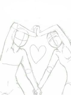 a drawing of two people holding each other's hands with a heart in the middle