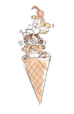 an ice cream cone filled with lots of different types of food on top of it