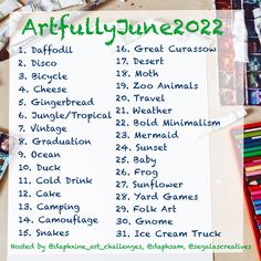 a list of things to do in the artfullyjunne202 calendar