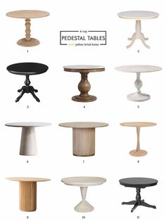 the pedestal tables are all different sizes and colors