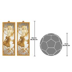 an image of a wall hanging decoration with the measurements for each piece in front of it