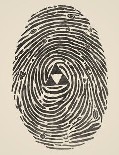 a black and white image of a fingerprint with an upside down triangle on it