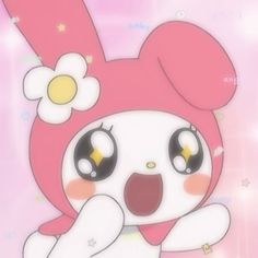 a cartoon character with big eyes and a bow on her head is holding something in one hand