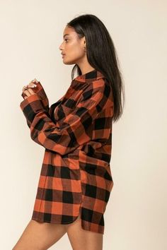 Final Sale - Get it before it's gone! Stay cozy and look chic in the Gameday Cognac Buffalo Plaid Shacket! Brushed cotton fabric, with a cognac brown and black buffalo plaid throughout, shapes this shirt-inspired jacket that has a collared neckline and long sleeves with button cuffs. The oversized bodice has a front patch pocket and a button placket down the center. Wear with distressed jeans for a cute fall look! DETAILS & CARE Cotton. Dry clean or hand wash cold. Imported. Plaid Shacket, Boho Pink, Brown Shirt, Pink Boho, Brushed Cotton, Fall Looks, Look Chic, Buffalo Plaid, Distressed Jeans