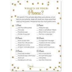 what's in your phone? gold confetti wedding game with white background