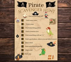 a pirate scavenger hunt is shown on a wooden table