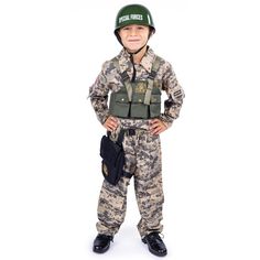 DON’T LET ANYTHING STOP YOU! Enjoy hours of fun and creative playtime in this authentic costume. PRODUCT INCLUDES: 1x shirt 1x pants 1x helmet 1x canteen holder 1x belt 1x vest VERSATILE: Great for Halloween stage, kids’ parties or, one-on-one playtime year-round. Military Suit, Army Costume, Authentic Costumes, America Dress, Soldier Costume, Costume For Kids, Kids C, Boy Halloween Costumes, Shop Dress