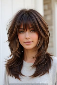 homecoming hair | hoco hairstyles | hoco hair Medium Hair Styles With Bangs And Layers, Medium Length Hairstyles For Thick Hair, Medium Thick Hair Hairstyles, Layered Long Bob Hairstyles, Medium Length Hair With Layers And Bangs, Medium Length Hair Bangs, Medium Shaggy Hairstyles, Layered Hair With Bangs, Layered Haircuts For Medium Hair