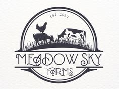 the logo for meadow sky farms, which is located in an area with grass and farm animals