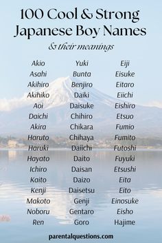 an image of japanese boy names in front of a mountain with snow capped mountains behind it