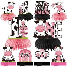 pink and black cow birthday party decorations