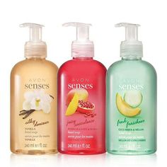 Avon Senses Hand Soap Trio  The Avon Senses Vanilla Hand Soap available in a fresh new packaging and design!  https://www.avon.com/product/avon-senses-hand-soap-trio-48641?rep=slayed  #avon #bathandbody #handsoap #skincare #protecciondelapiel #beauty #banoycerpo #trio #deals #bathroom Soap Packaging Design, Shampoo Packaging, Avon Fragrance, Bath And Body Shop, Cucumber Melon, Avon Products, Soap Packaging, Bottle Packaging