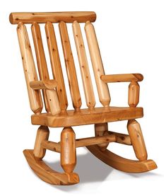 a wooden rocking chair on a white background