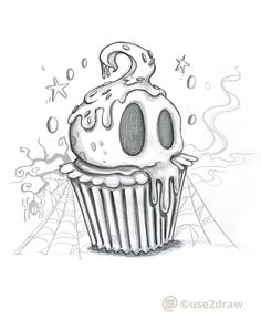 a drawing of a cupcake with icing on it