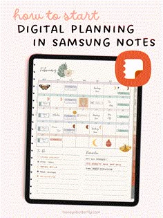 the samsung notepad with text overlaying how to start digital planning in samsung notes