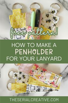 some pens and pencils are sitting on top of each other, with the title how to make a pen holder for your lanyard