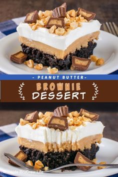 peanut butter brownie dessert on a white plate