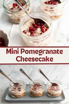 mini pomegranate cheesecake in jars with spoons