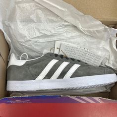 Men’s Size 6 Women’s 8 Grey Suede Gazelle. Brand New Never Worn. Ordered From The Uk Because They Were Sold Out But Didn’t Fit So Not Worth The Return To England. Please Take! The Shoe Of The Season! Grey Gazelle, Adidas Gazelle Grey, Grey Sneakers Women, Adidas Grey, Collage Wall, Grey Sneakers, Grey Suede, Shoes Adidas, Grey Adidas