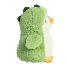 a stuffed animal with a green and white bird on it's back