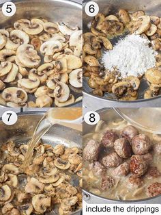 steps to make meatballs and mushrooms in a skillet