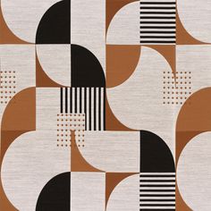 an abstract pattern with black, white and brown circles on it's fabric background