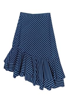 Current Boutique-Joie - Navy Striped Ruffle Hem Skirt Sz 2 Spring Asymmetrical Hem Maxi Skirt With Ruffles, Summer Asymmetrical Voluminous Maxi Skirt, Summer Voluminous Asymmetrical Maxi Skirt, Summer Voluminous Asymmetrical Skirt, Chic Summer Maxi Skirt With Ruffle Hem, Summer Ruffled Skirt With Asymmetrical Hem, Flowy Asymmetrical Maxi Skirt With Ruffle Hem, Chic Blue Summer Maxi Skirt, Chic Blue Maxi Skirt For Summer