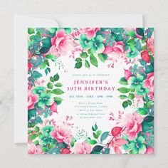 Spring Summer Watercolor Floral 30th Birthday Invitation | Zazzle