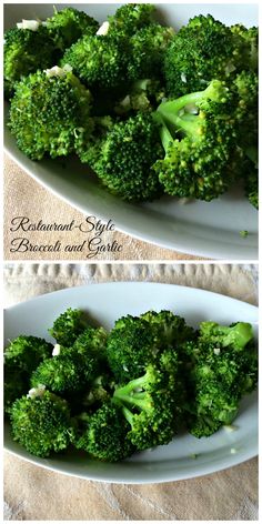 broccoli florets are on a white plate