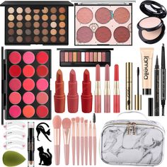 PRICES MAY VARY. 🎁【All In One Makeup Set】This makeup set for girls contains: Lipstick,Lip Gloss,Lipstick Palette,Powder Case,Liquid Foundation, Blush Palette,Eyeshadow Palette,Mascara,Brow Pencil,Eyeliner, Contour Pen,Brow Sticker,Powder Puff,Makeup Brush Set,Cosmetic bag 🎁【Complete cosmetics】This makeup set for women contains a complete range of cosmetics, which can easily create a variety of makeup looks, suitable for different occasions. The provided cosmetic bag can easily store these cosm All In One Makeup, Eyeliner Stickers, Lipstick Palette, Casual Makeup, Black Cosmetics, Full Makeup, Lip Gloss Colors, Makeup Gift Sets, Cosmetic Sets