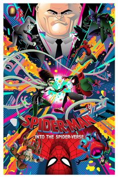 the poster for spider - man into the spider - verse is featured in this image