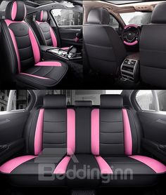 pink and black leather car seat covers