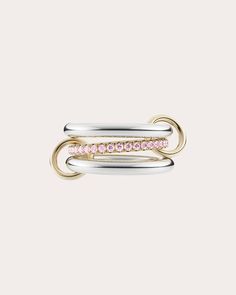 Spinelli Kilcollin Libra Pastel Petite Two-Tone Linked Ring | OLIVELA Paris Rings Jewelry, Two Toned Ring, Spinelli Ring, Spinelli Kilcollin Rings, Rings Silver And Gold, Libra Ring, Linked Rings, Pink Sapphire Band, Silver Bands