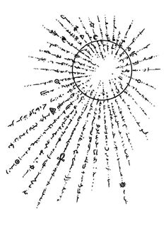 the sun is surrounded by many letters and numbers, vintage line drawing or engraving illustration