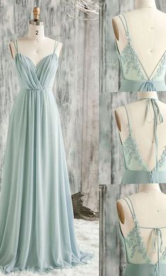 A-Line Bridesmaid Dress V Neck / Spaghetti Strap Sleeveless Sexy Floor Length Chiffon / Lace with Appliques 2022 2023 - US $131.99 Lace Long Prom Dress, Sage Green Bridesmaid Dress, Green Evening Dress, Custom Prom Dress, Lace Bridesmaids, Lace Bridesmaid Dresses, Green Prom Dress