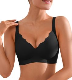 PRICES MAY VARY. COMFORTABLE FABRIC：Women's seamless bra is made of 85% polyamide and 15% elastane, wireless design coupled with super soft fabric is very comfortable to wear, cool and breathable, with a variety of sizes, you can find the right size for different cups. UNIQUE DESIGN: Jelly strips and push-up design provide great support to the breasts, showing off a natural fuller bust that exudes your confidence and charm. The scalloped wave design of the neckline increases the fashion sense of Underwire Bras, Bra Pattern, Full Coverage Bra, Everyday Bra, Seamless Bra, Wireless Bra, Long Style, Bustiers, T Shirt Bra