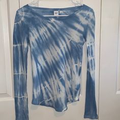 Never Worn With Tags Gap Blue Tie-Dye Waffle Shirt Size Xs Gap Light Blue Cotton Tops, Trendy Blue Gap Tops, Gap Blue Tops For Spring, Gap Blue Long Sleeve Tops, Gap Long Sleeve Blue Tops, Fitted Blue Gap Tops, Long Sleeve Workout Shirt, Waffle Shirt, Long Sleeve Workout