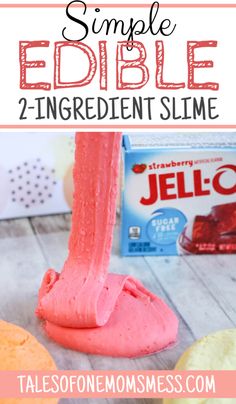 a pink slime is being made with jell - o's simple edible ingredients