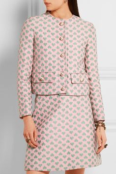 Gucci for Net-a-Porter  Leather-trimmed jacquard jacket Pastel Jacket, Business Lady, Jacquard Jacket, Trim Jacket, High Fashion Street Style, Business Outfits, Jacket Women, Bride Dress, Net A Porter