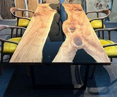 two wooden tables sitting next to each other