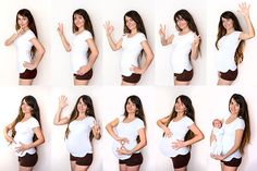 the woman is posing for pictures with her hands on her hip and showing different gestures