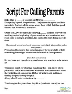 a poem with the words script for calling parents