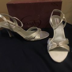 2 1/2” White Satin Sandal With An Ankle Strap And Rhinestone Adornment On Top At Toe. Can Be Dyed. Brand New From Store Stock Wedding Shoes Satin, Carrie Bradshaw Shoes, Heels Aesthetic, Prep School, White Heels, Wedding Heels, Wedding Idea, Carrie Bradshaw, Shoe Closet