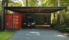 Innovative Repurposing Shipping Container With Carport, Car Shed Ideas Modern, Shipping Container Carport, Container Garage Ideas, Aluminum Carport, Rv Carports