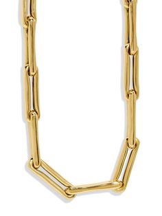 This link chain necklace from Lauren Rubinski provides a heavy chain look without weighing you down! Made with 14K gold, the links are hollowed out for easy every day wear. Handcrafted in 14K yellow gold. Chain measures 15-in long.