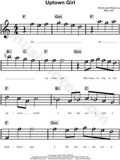 sheet music with the words up town girl on it