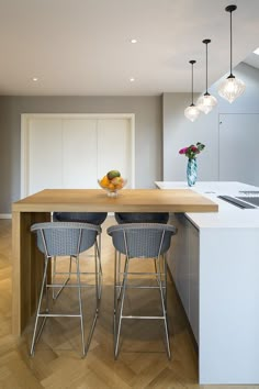 the kitchen is clean and ready to be used as a dining room or living area