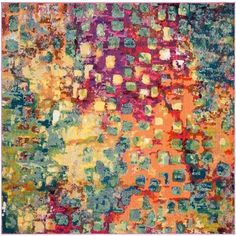 an abstract painting with lots of colors and shapes on it's surface, including squares