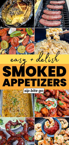 Traeger Pellet Grill Smoked Appetizers with text overlay and Sip Bite Go logo Smoked Super Bowl Food, Smoked Halloween Food, Smoked Game Day Snacks, Smoked Superbowl Snacks, Super Bowl Party Food Smoker, Smoked Foods For A Crowd, Easy Smoked Meats, Smoked Football Snacks, Smoked Food Ideas Fun