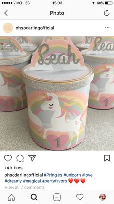 three ice cream containers with unicorns on them, one has the word sequin